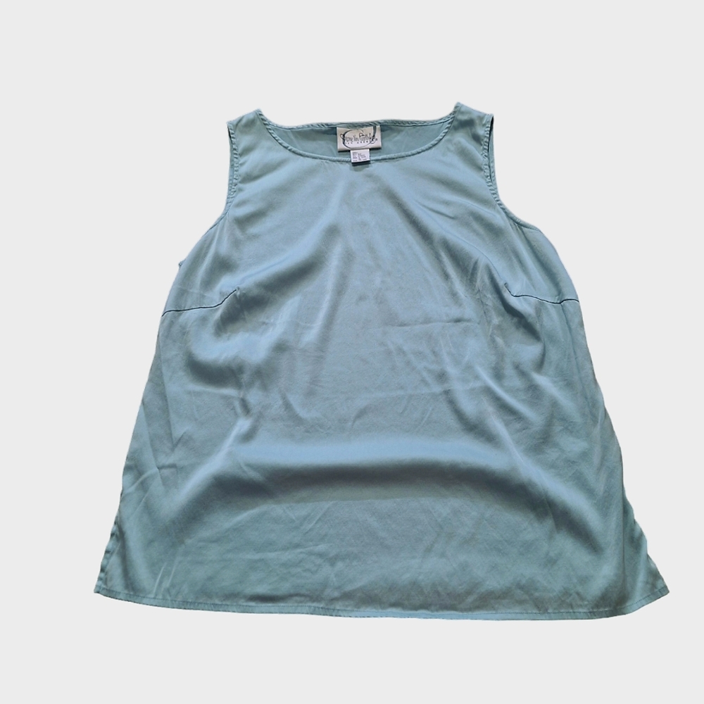 Diane Von Furstenberg Silk Assets Sleeveless Camisole Tank Top, Aqua Blue, Sz 1X